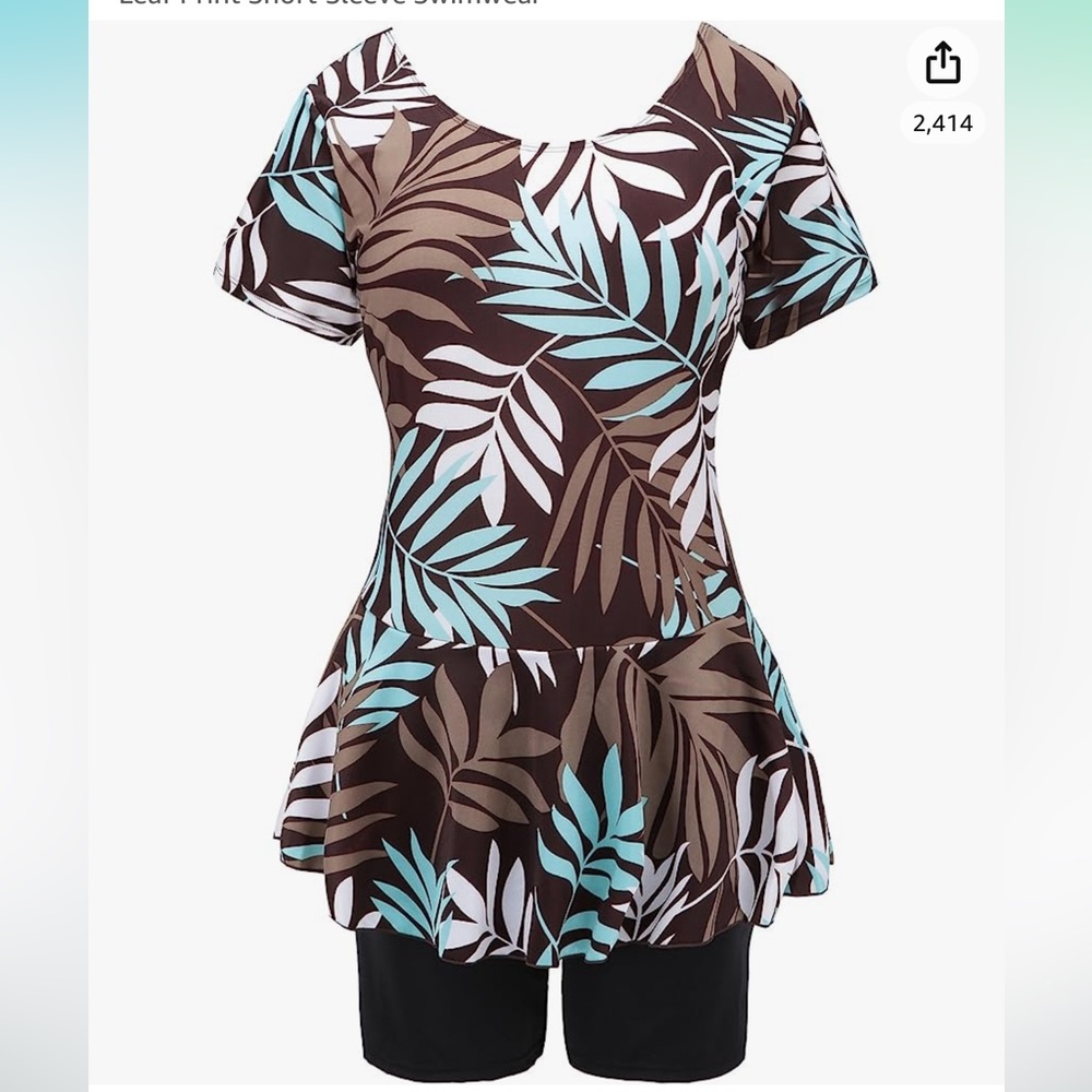 Knaspor One Piece Swim Dress Modest Swimsuit for Women Floral Leaf Print